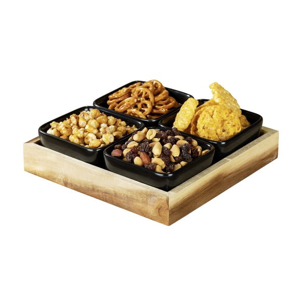 Черни керамични купи за сервиране в комплект от 4 части с поднос Elo - Wenko-image-4