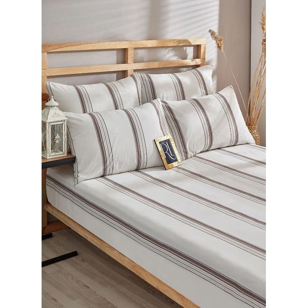 Кафяво-бежов памучен чаршаф за двойно легло 200x220 cm - Mila Home-image-1