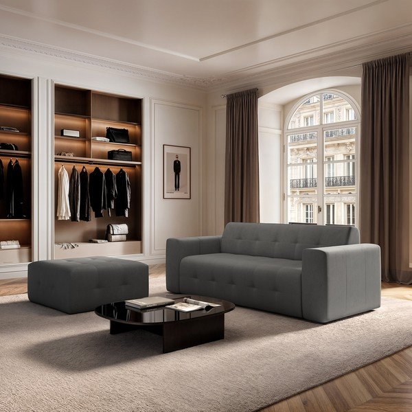 Сив кадифен диван 223 cm Tuil – Rodier-image-1
