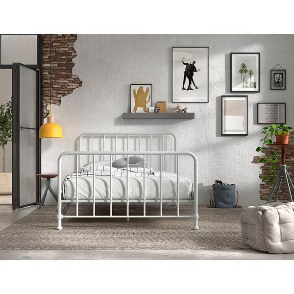 Бяло метално двойно легло 140x200 cm с включена подматрачна рамка BRONXX – Vipack-image-3