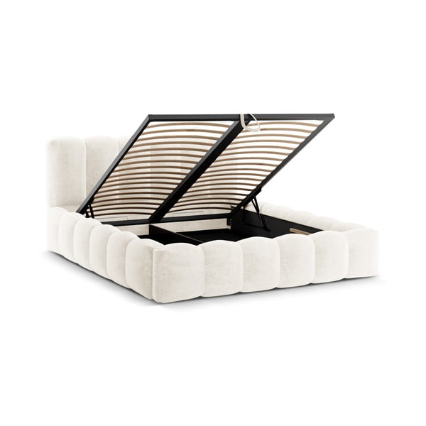 Кремаво двойно тапицирано легло с място за съхранение с включена подматрачна рамка 200x200 cm Lupine – Micadoni -image-2