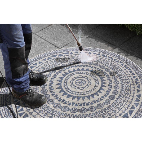 Синьо-кремав килим на открито , ø 140 cm Coron - NORTHRUGS-image-4