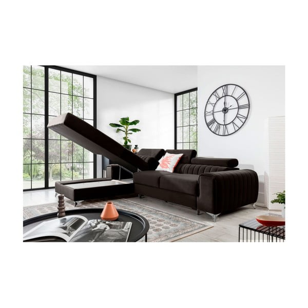 Тъмнокафяв кадифен разтегателен ъглов диван с място за съхранение (ляв ъгъл) Grayson – ELTAP-image-3