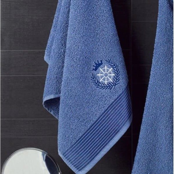 Син памучен халат за баня и кърпа в комплект размер S/M – Mila Home-image-2