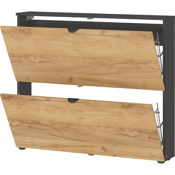 Накланяща се висяща стойка за обувки от декор от дъб в антрацитен и естествен цвят 100x85x19 cm Renell – Germania-image-4