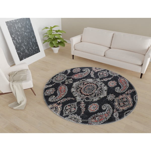 Черен миещ се кръгъл килим ø 100 cm - Vitaus-image-1