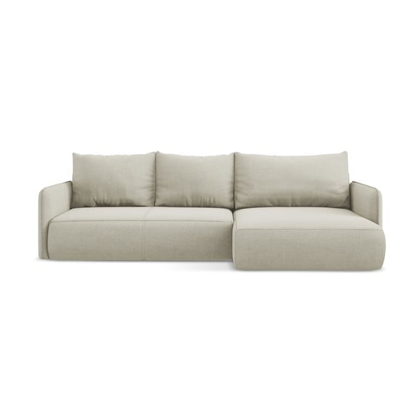 Кремав разтегателен ъглов диван с място за съхранение (десен ъгъл) Nanea – Makamii