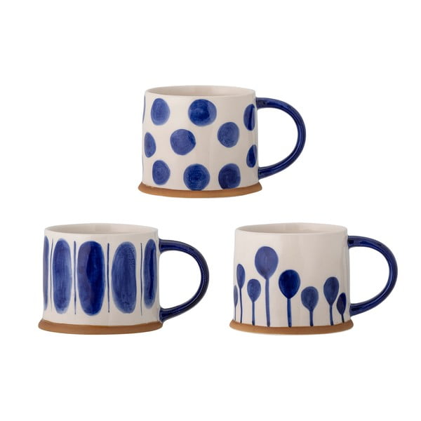 Бяло-сини глинени чаши в комплект от 3 бр. 450 ml Linora – Bloomingville