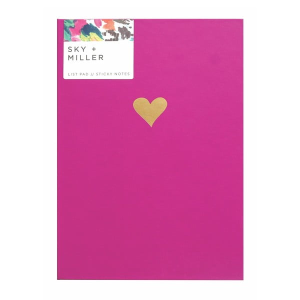 Růžový poznámkový blok se sadou lepících papírků Portico Designs Hearts, 60 stránek