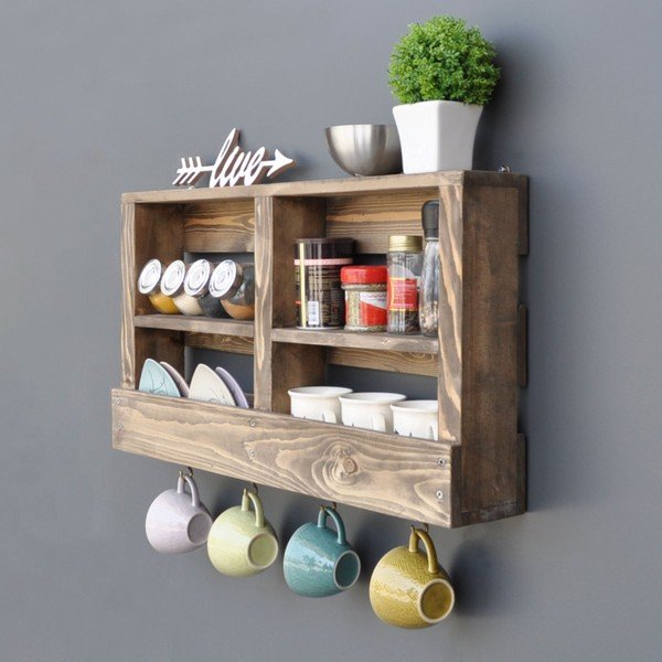 Дървен стенен рафт с куки Ayako - Evila Originals-image-3