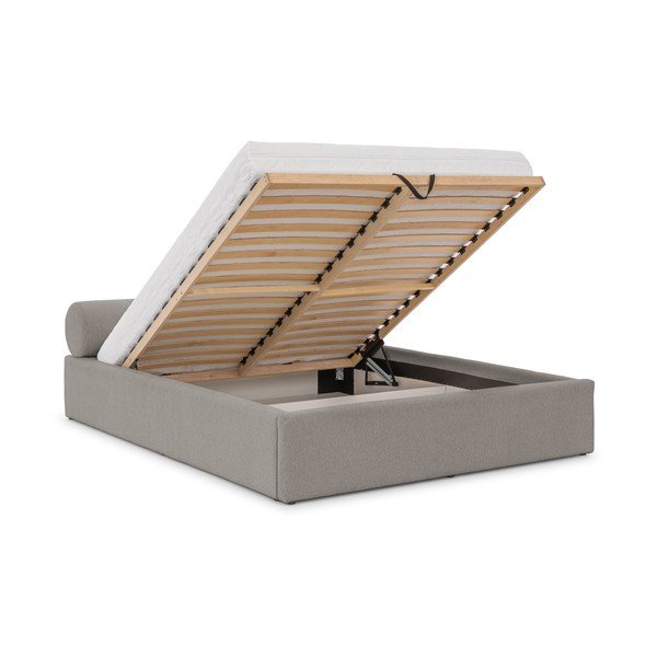 Светлосиво двойно легло 140x200 cm тапицирано с място за съхранение с включена подматрачна рамка Cille – Ropez-image-2