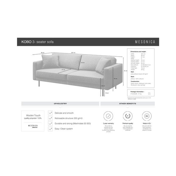 Глинено-кафяв диван , 207 cm Kobo - MESONICA-image-4