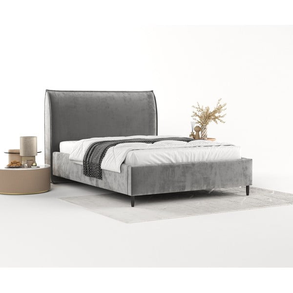 Сиво тапицирано двойно легло с място за съхранение с включена подматрачна рамка 180x200 cm Shell – Maison de Rêve-image-2