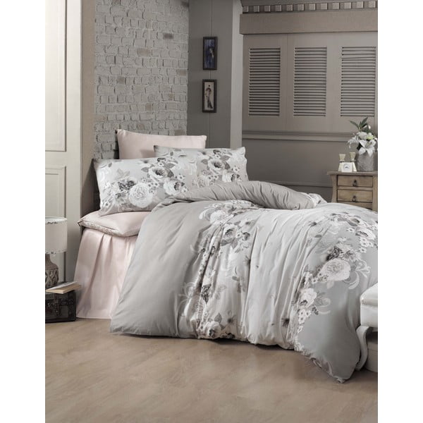 Сиво памучно спално бельо от сатен за единично легло Victoria , 135 x 200 cm Hevin - Mijolnir
