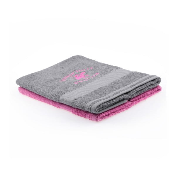 Sada šedého a růžového ručníku Beverly Hills Polo Club Tommy Orj, 50 x 100 cm