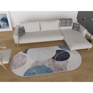 Синьо-сив миещ се килим 80x120 cm Oval - Vitaus