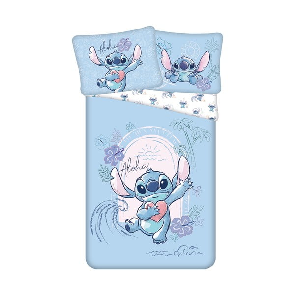 Синьо  единично  памучно детско спално бельо 140x200 cm Lilo and Stitch "Wave" – Jerry Fabrics