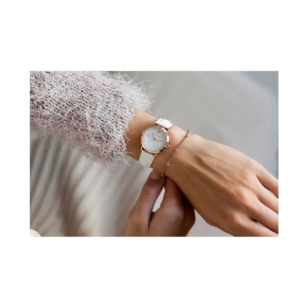 Dámské hodinky s bílým páskem z pravé kůže Emily Westwood Vintage-image-1