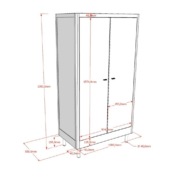 Бял детски гардероб от масивен бук 100x190x55 cm Forrest – Vipack-image-2