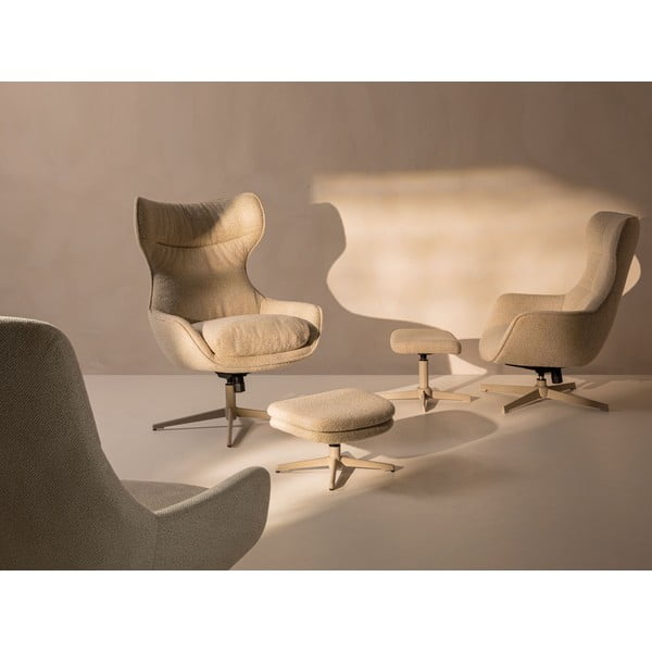 Бежов въртящ се фотьойл с табуретка от букле Kenzi – Micadoni -image-1