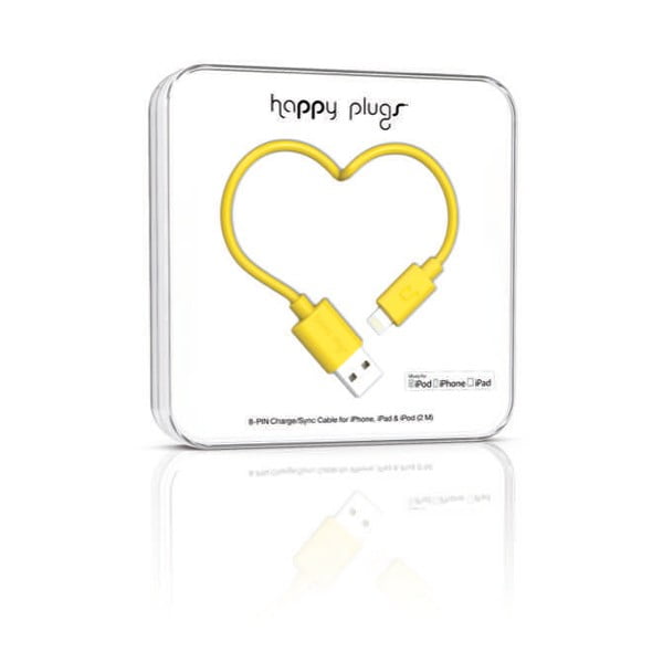 Žlutý Happy Plugs nabíjecí a datový kabel, 2 metry