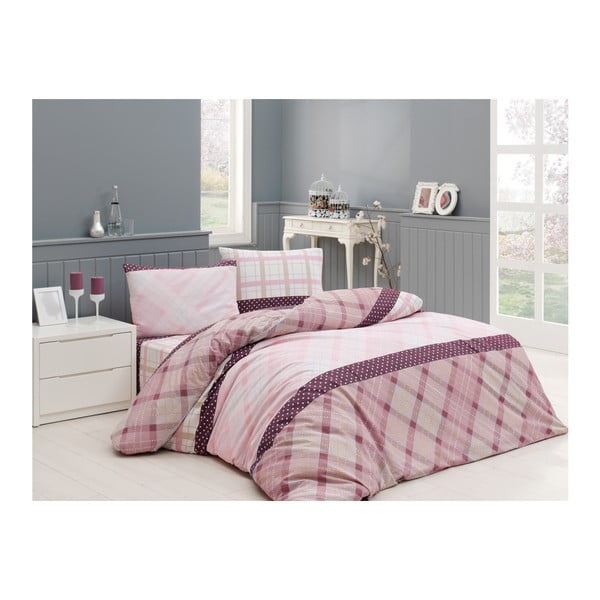 Лилав и розов чаршаф за двойно легло от памук ранфорс, 200 x 220 cm - Unknown