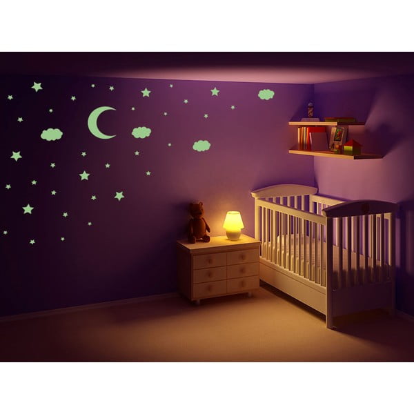 Svítící samolepka Hvězdy, měsíc a mráčky, 60x30 cm