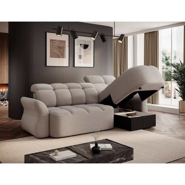 Бежов разтегателен ъглов диван с място за съхранение от букле (десен ъгъл) Beneth – ELTAP-image-4