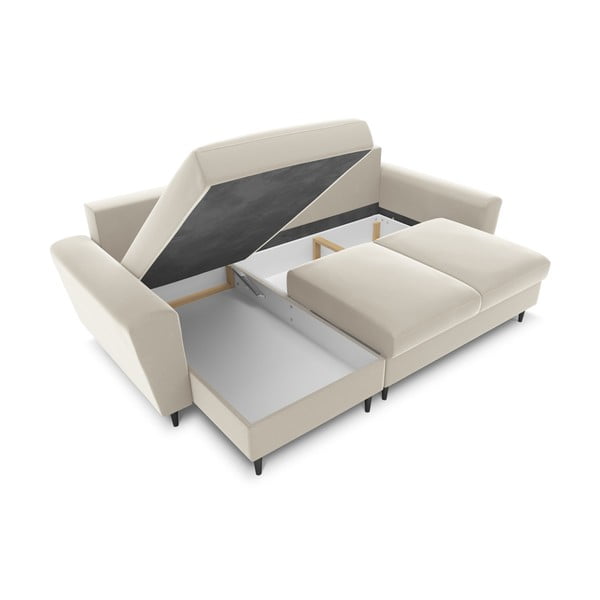 Бежов кадифен разтегателен ъглов диван с място за съхранение Kyoto – Cosmopolitan Design-image-2