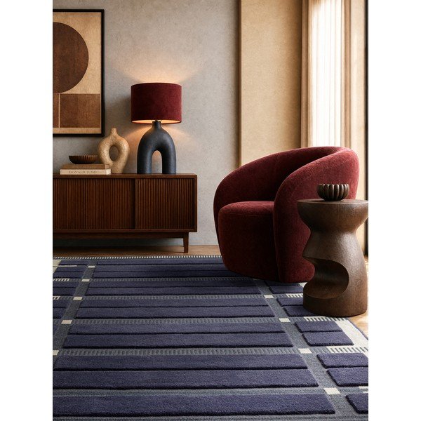 Тъмносин/бежов ръчно изработен вълнен килим 120x170 cm – Asiatic Carpets-image-1