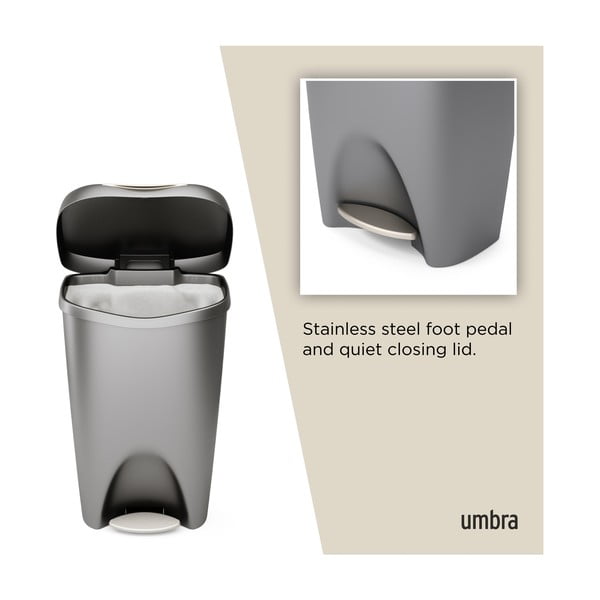 Сиво пластмасово кошче за боклук с педал 50 l Brim – Umbra-image-4