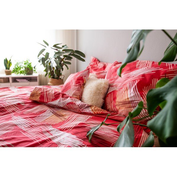 Червено памучно спално бельо за единично легло 140x200 cm LP Dita Red - Cotton House-image-2