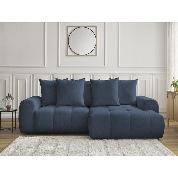 Син шенилов  разтегателен ъглов диван с място за съхранение (десен ъгъл) Roxelane – Bobochic Paris-image-1