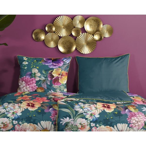 Петролено син чаршаф от органичен памук за единично легло Sunflower, 140 x 200 cm Organic - Descanso-image-2