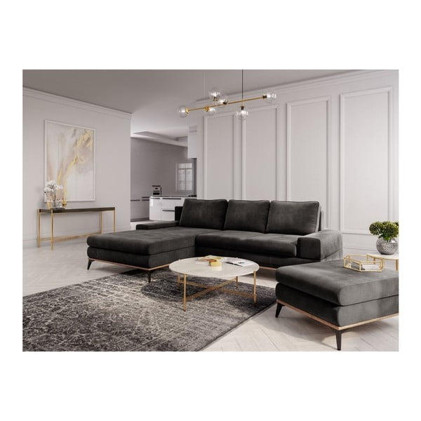 Тъмнокафяв пуф с кадифена тапицерия Astre - Windsor & Co Sofas-image-3