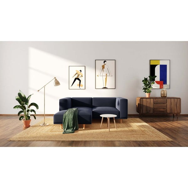 Тъмносин ъглов диван от кадифе (ляв ъгъл) Kukumo - Ame Yens-image-1