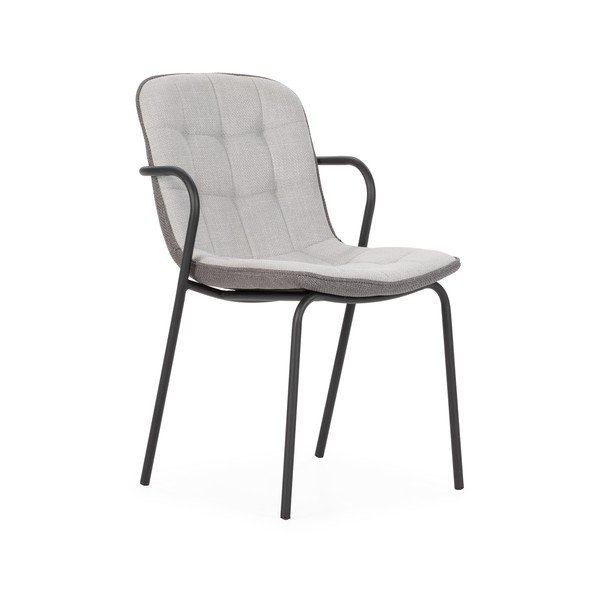 Светлосив тапициран трапезен стол с подлакътници Angie – Marckeric