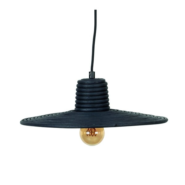 Черно затъмняващо се висящо осветително тяло с ратанов абажур ø 35 cm Balance – Zuiver