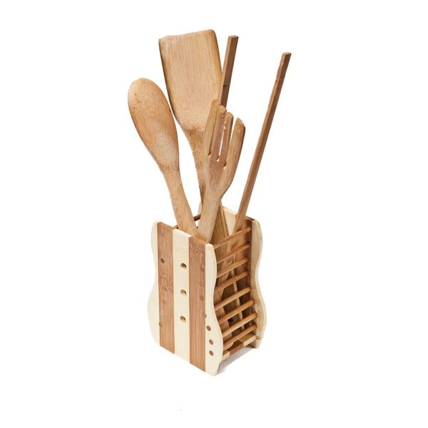 Set 5 kuchyňských nástrojů z bambusu a stojanu Utilinox