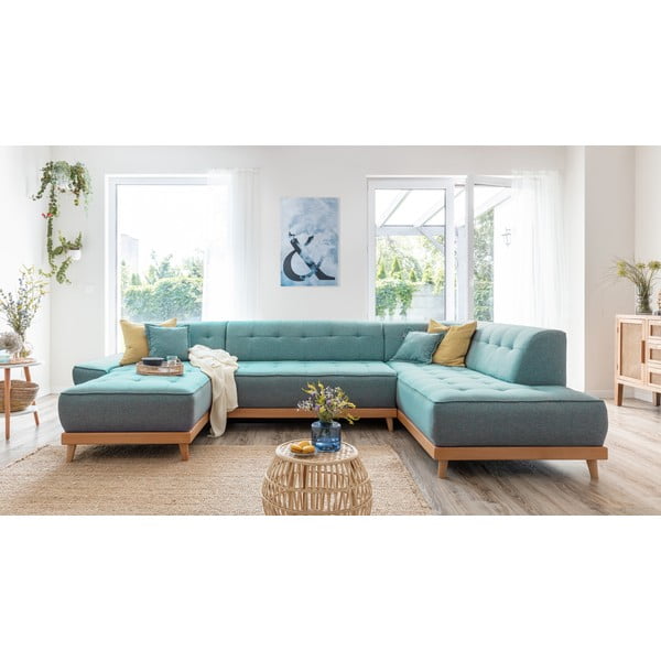 Тюркоаз разтегателен ъглов диван (десен ъгъл/"U" форма) Dazzling Daisy – Miuform-image-3
