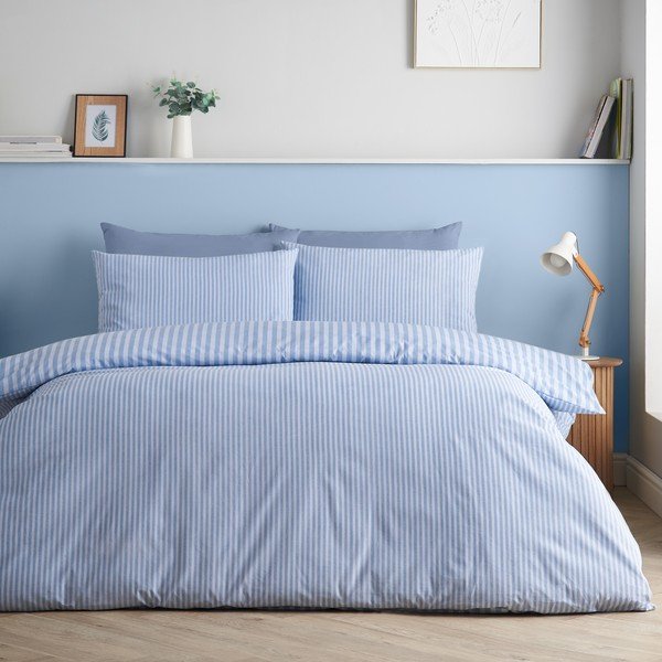 Синьо  единично  спално бельо 135x200 cm Epping Textured Stripe – Catherine Lansfield-image-1