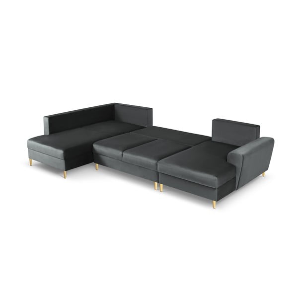 Тъмносив кадифен разтегателен ъглов диван с място за съхранение (ляв ъгъл/U форма) Kyoto – Cosmopolitan Design-image-2