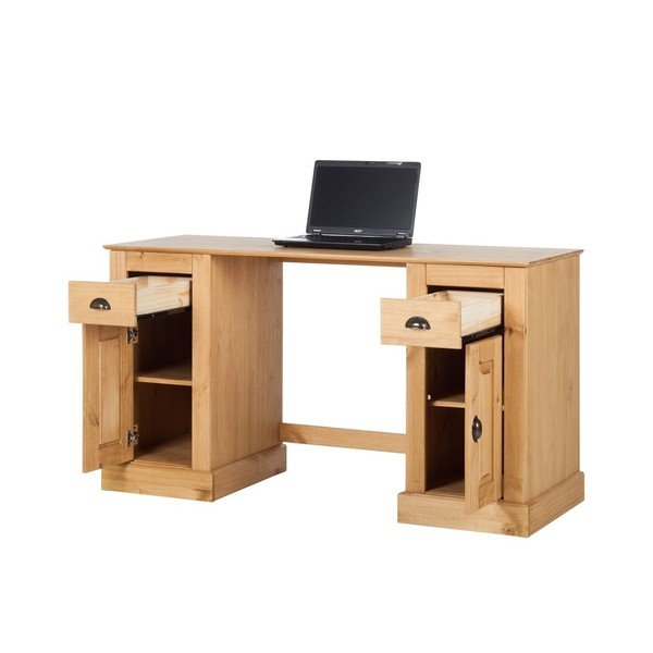 Přírodní pracovní stůl z borovicového dřeva s 2 dvířky Støraa Tommy-image-1