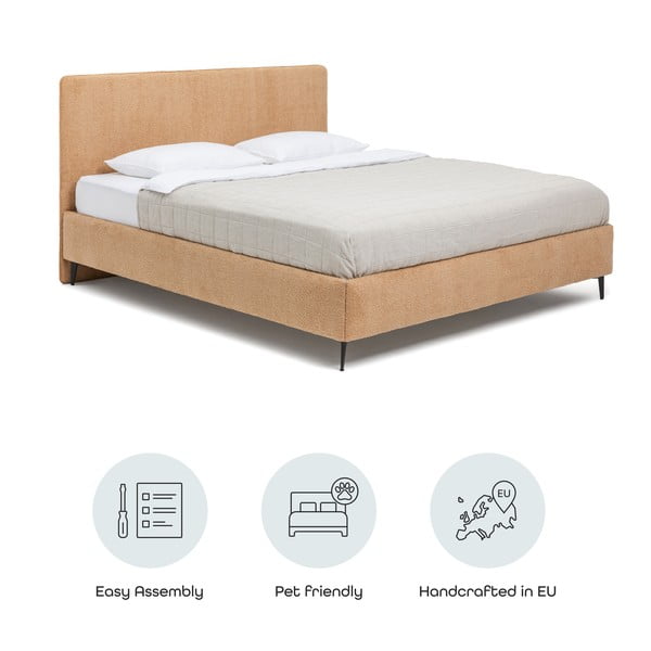 Тапицирано двойно легло с включена подматрачна рамка в цвят горчица 160x200 cm Noira Slim – Bonami Selection-image-4