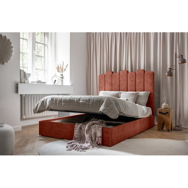 Тапицирано двойно легло с място за съхранение и решетка 160x200 cm в тухлен цвят Dreamy Aurora - Miuform-image-4