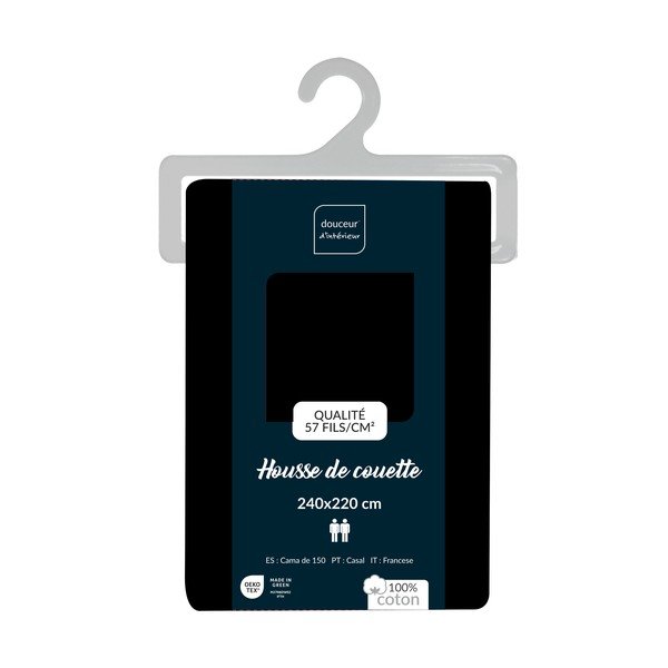 Черна двойна/удължена памучна олекотена завивка 240x220 cm Lina – douceur d'intérieur-image-2