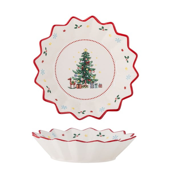 Червено-кремава керамична чиния за сервиране с коледен мотив ø 20 cm Naive – Bloomingville-image-3