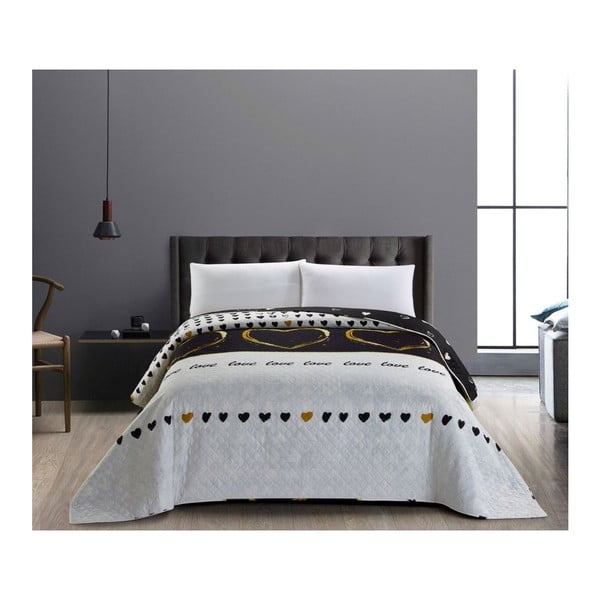 Двустранна сива и черна покривка за легло от микрофибър Love, 240 x 260 cm - DecoKing
