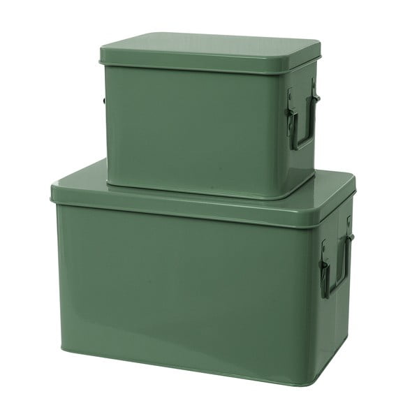Set 2 skladovacích boxů Present Time Metal Green