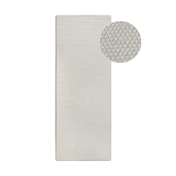 Кремава ръчно изработена пътека със смес от вълна 80x200 cm Pradesh Natural White – Elle Decoration